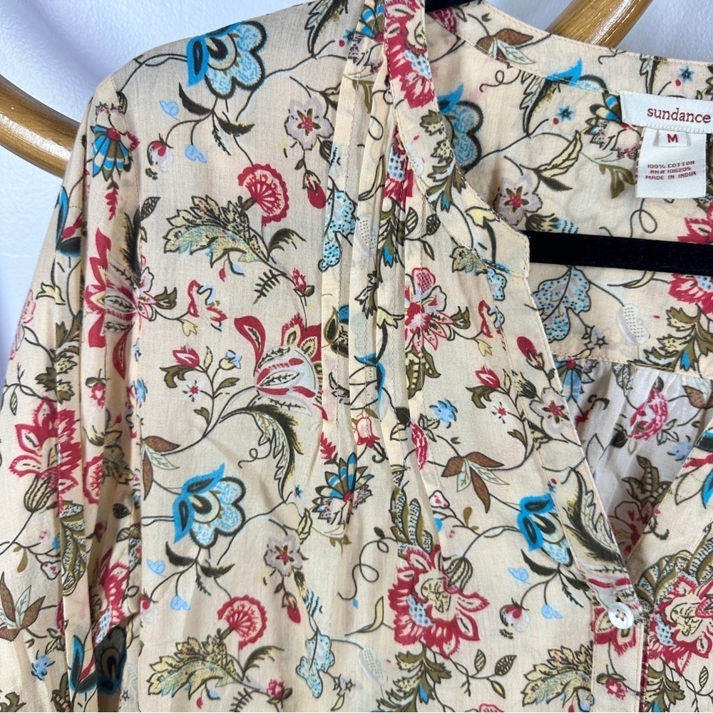 Sundance Floral Collard Cream Blouse sz M - Picture 2 of 3